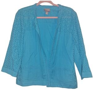 Chico's Size 2 Medium Women's Lightweight Jacket Linen Blend Grandmacore Coastal